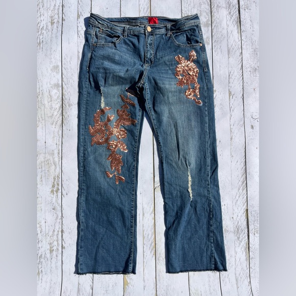 V Christina Denim - V Christina sequin Embellished Blue Flare Jeans size 15